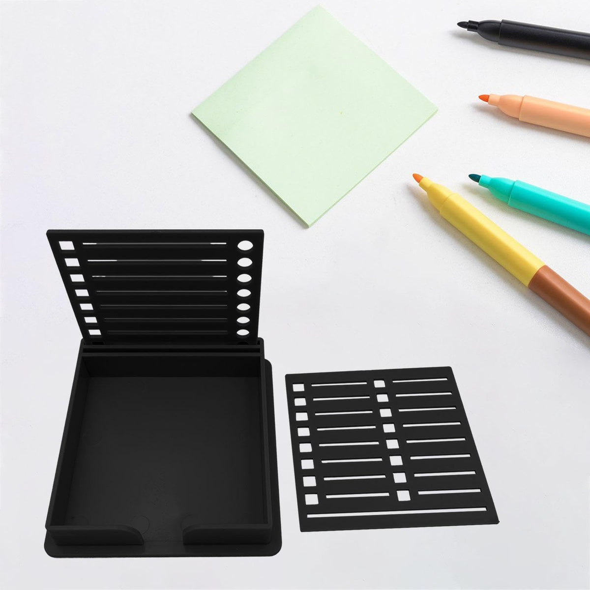 Einfacher Vorlagenhalter mit Schablonen Notizorganizer und Spender, Bürobedarf für den täglichen Gebrauch, Schwarz, 9.5 x 9.5 cm