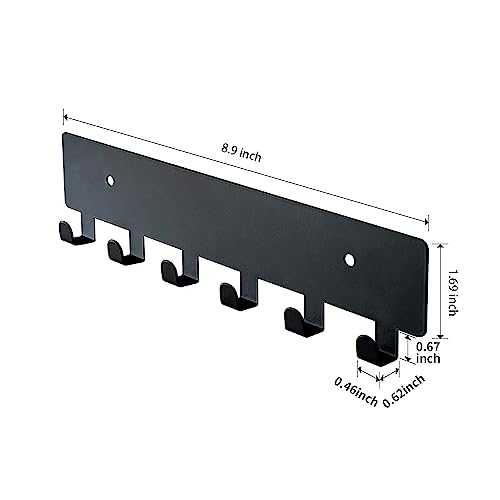 GTK Schlüsselhalter für Wand, Schlüsselhaken mit 6 Haken, Wandmontage, Schlüsselhalter für Flur, selbstklebendes Schlüsselbrett (schwarz)