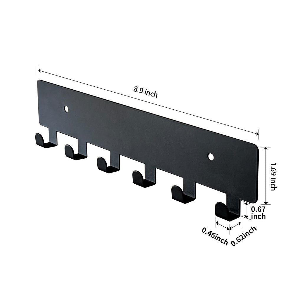 GTK Schlüsselhalter für Wand, Schlüsselhaken mit 6 Haken, Wandmontage, Schlüsselhalter für Flur, selbstklebendes Schlüsselbrett (schwarz)