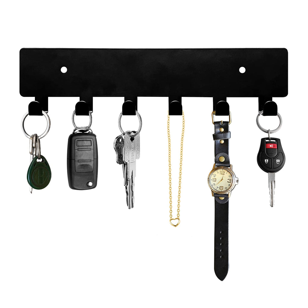 GTK Schlüsselhalter für Wand, Schlüsselhaken mit 6 Haken, Wandmontage, Schlüsselhalter für Flur, selbstklebendes Schlüsselbrett (schwarz)