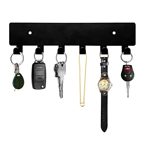 GTK Schlüsselhalter für Wand, Schlüsselhaken mit 6 Haken, Wandmontage, Schlüsselhalter für Flur, selbstklebendes Schlüsselbrett (schwarz)