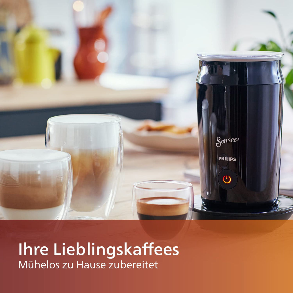 Philips SENSEO® Milk Twister – Milchaufschäumer für heißes und kaltes Milchaufschäumen für 2 Cappucinos, Antihaftbeschichtung, 500 Watt, 0.12 Liter, ‎15.1 x 15.1 x 21.7 cm, schwarz (CA6500/60)