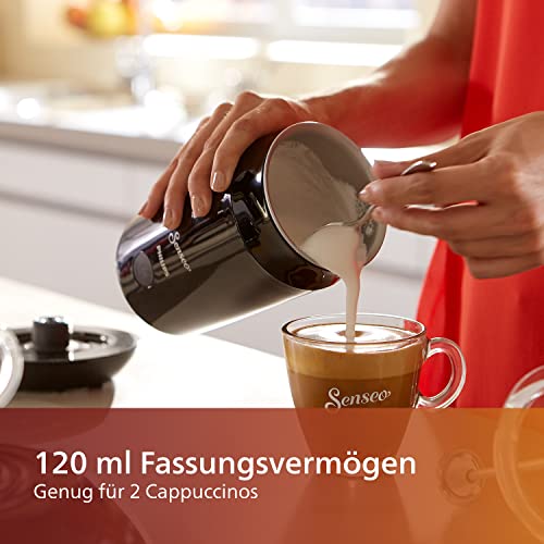 Philips SENSEO® Milk Twister – Milchaufschäumer für heißes und kaltes Milchaufschäumen für 2 Cappucinos, Antihaftbeschichtung, 500 Watt, 0.12 Liter, ‎15.1 x 15.1 x 21.7 cm, schwarz (CA6500/60)