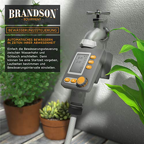 Brandson - Bewässerungscomputer digital mit Display - Wasserzeitschaltuhr - Bewässerungssteuerung - Bewässerungssystem – Bewässerungsprogramm 1 – 240 Minuten – Bewässerung 6h / 12h / tageweise
