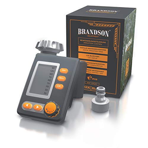 Brandson - Bewässerungscomputer digital mit Display - Wasserzeitschaltuhr - Bewässerungssteuerung - Bewässerungssystem – Bewässerungsprogramm 1 – 240 Minuten – Bewässerung 6h / 12h / tageweise