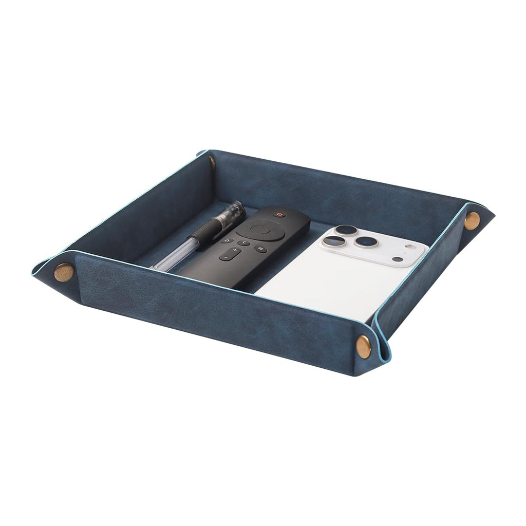 Taschenleerer - Tablett Organizer, Ablage Aufbewahrungsbox, Kunstleder Ablageschale Schlüsselschale für Uhren Handy Schmuck Schlüssel Münzen Geldbörse und Büroausstattung，Blau