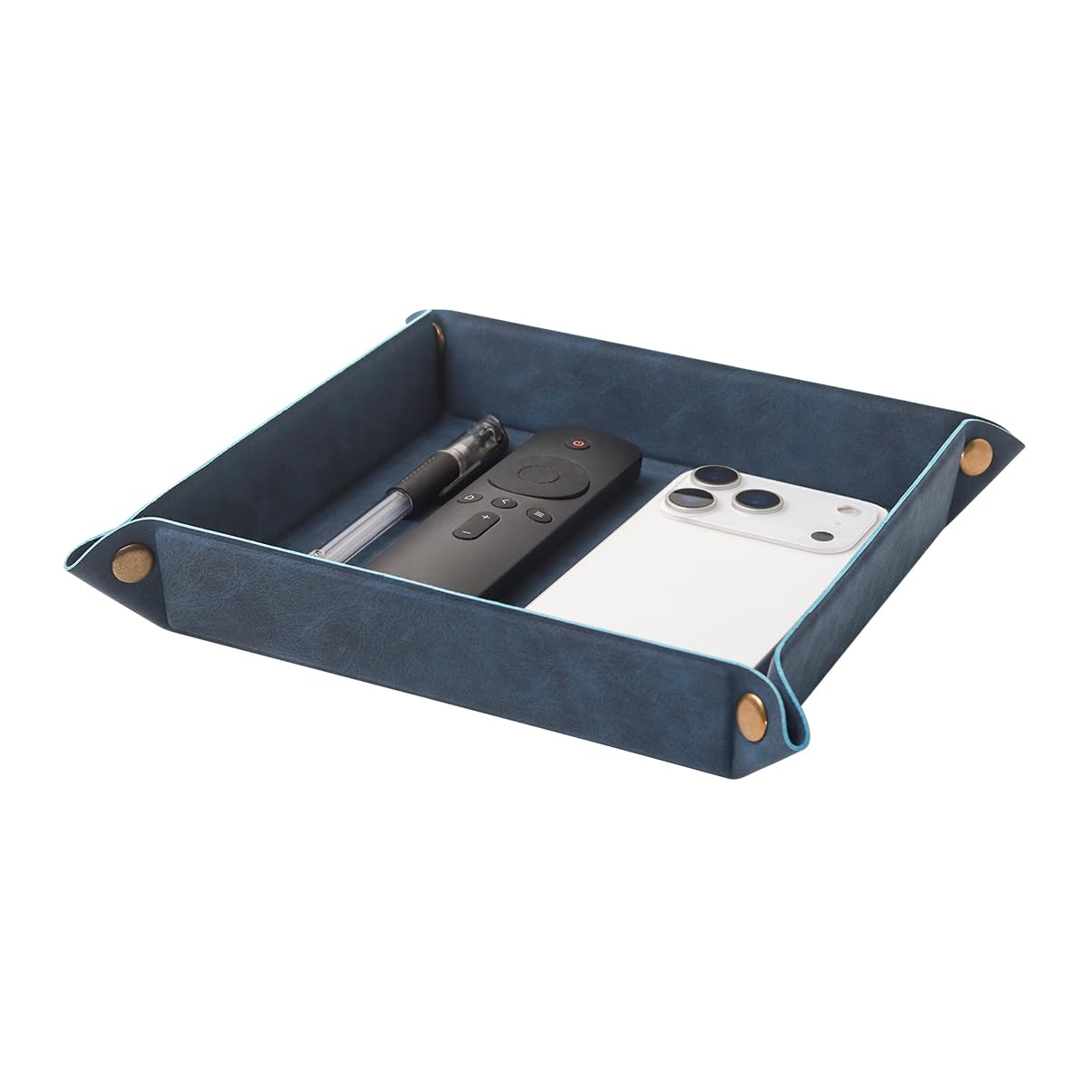 Taschenleerer - Tablett Organizer, Ablage Aufbewahrungsbox, Kunstleder Ablageschale Schlüsselschale für Uhren Handy Schmuck Schlüssel Münzen Geldbörse und Büroausstattung，Blau