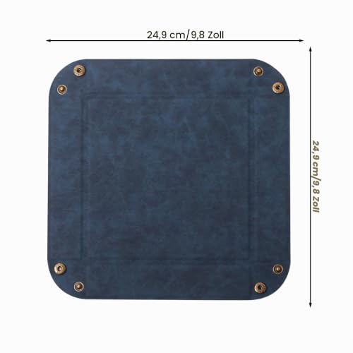 Taschenleerer - Tablett Organizer, Ablage Aufbewahrungsbox, Kunstleder Ablageschale Schlüsselschale für Uhren Handy Schmuck Schlüssel Münzen Geldbörse und Büroausstattung，Blau