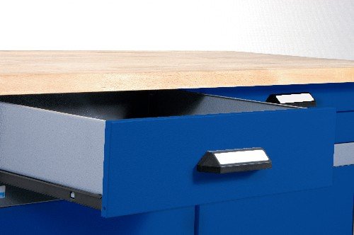 Küpper Werkbank 12287 ultramarinblau, 240x84x60cm, 6 Schubladen, 2 Türen, 300 kg Traglast, 30 mm Massive Buchenarbeitsplatte