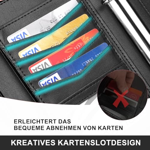 Leathario Schreibmappe A4 mit 5er Register DIN A4，Konferenzmappe mit 4 Ringbuch，Dokumentenmappe mit Reißverschluss，Griff，Klemmbrett,Ordner für Meeting, Business,Mappe für Schule, Uni Schwarz