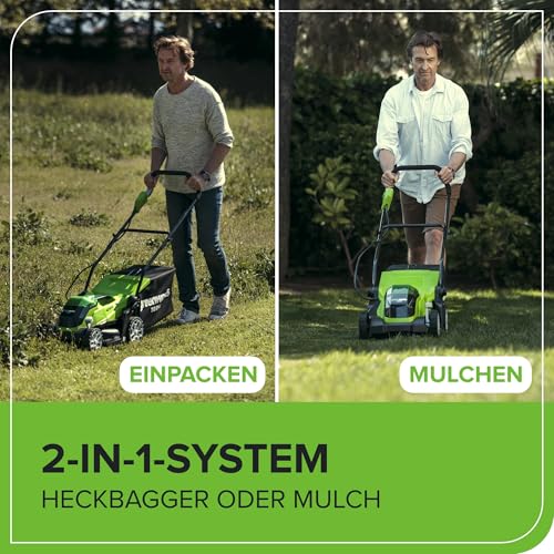 Greenworks 40V Kabelloser Akku Rasenmäher für Flächen bis zu 200 m², 35 cm Schnittbreite, 40-Liter-Sack PLUS 40 V 2Ah-Akku & Ladegerät, 3 Jahre Garantie-G40LM35K2