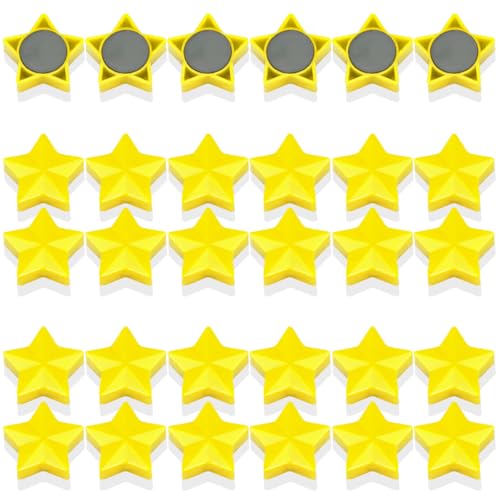 Magnete für Magnettafel, 30 Magnet Kühlschrankmagnete Kühlschrank Magnete Mini Magnete Klein Whiteboard Magnete Magneten Starker Halt Tafelmagnete, für Whiteboard, Pinnwand,Küche (Sterne, Gelb)