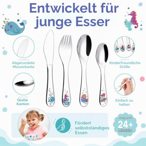 EXZACT Kinderbesteck 4 tlg Edelstahl Sea Tiere für Familienessen