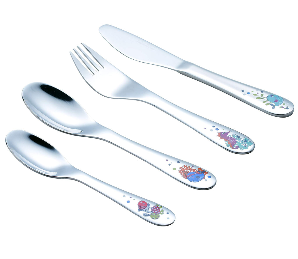 EXZACT Kinderbesteck 4 tlg Edelstahl Sea Tiere für Familienessen