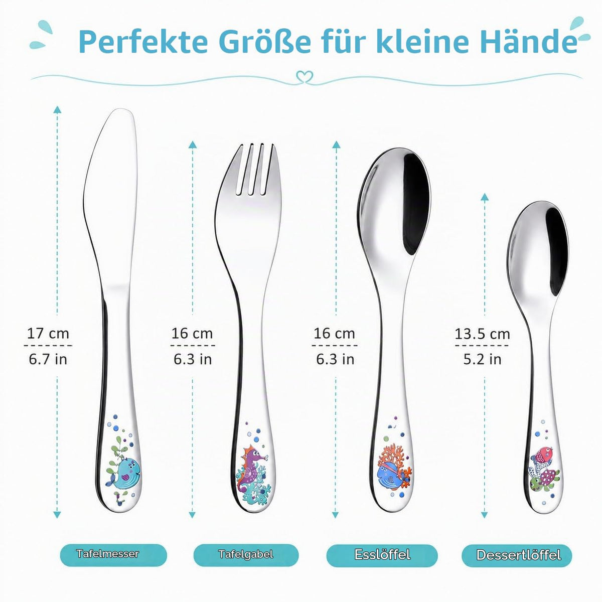 EXZACT Kinderbesteck 4 tlg Edelstahl Sea Tiere für Familienessen