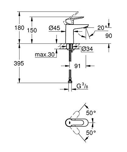 GROHE BauEdge, Waschtischarmatur, wassersparend (Wasserhahn für das Bad, 15cm hoch, mit Keramikkartusche, einfache Installation am Waschbecken), chrom, 23330000