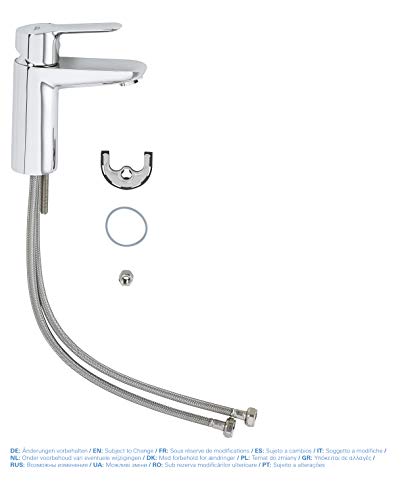GROHE BauEdge, Waschtischarmatur, wassersparend (Wasserhahn für das Bad, 15cm hoch, mit Keramikkartusche, einfache Installation am Waschbecken), chrom, 23330000