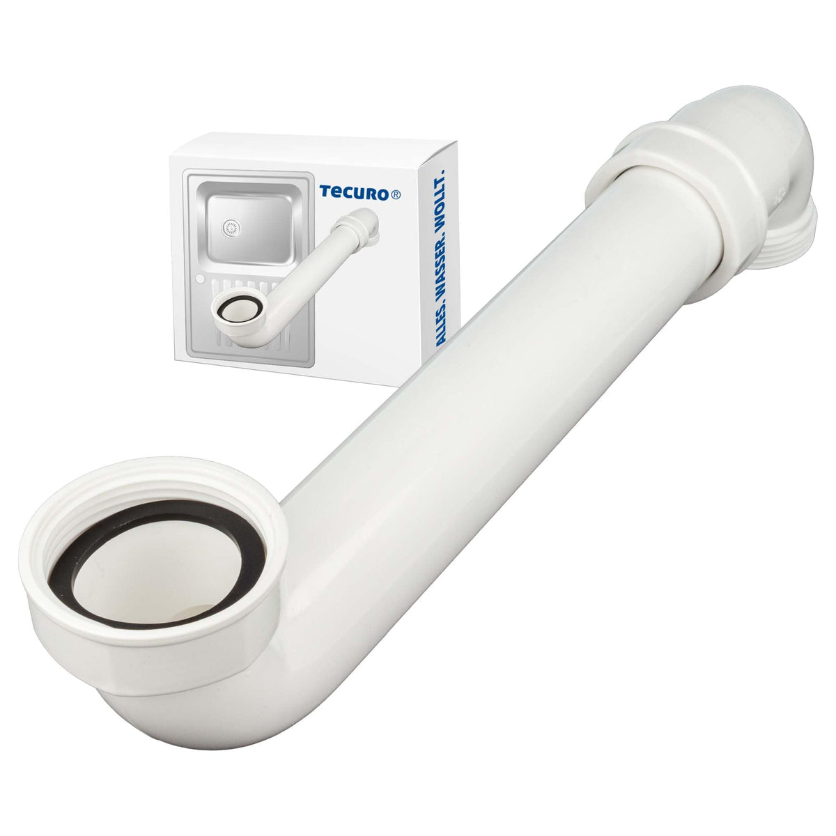 tecuro Raumsparsiphon für die Spüle, 1 1/2 Zoll Anschluss, Siphon Abwasser Rohr 40 mm, Länge max. 300 mm, kürzbar, Kunststoff weiß,