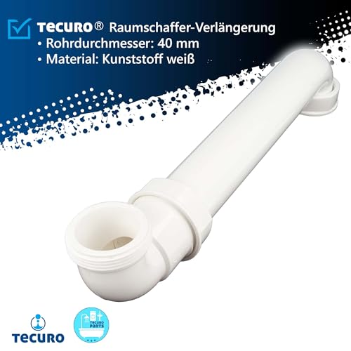 tecuro Raumsparsiphon für die Spüle, 1 1/2 Zoll Anschluss, Siphon Abwasser Rohr 40 mm, Länge max. 300 mm, kürzbar, Kunststoff weiß,