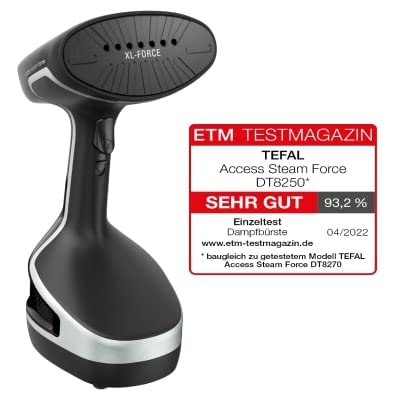 Tefal Access Steam Force Dampfbürste, Dampfglätter 2000 Watt, 190 ml Wassertank, in nur 25 Sekunden aufgeheizt und einsatzbereit, entkeimende Dampfkraft, Steamer, schwarz/silber, DT8250