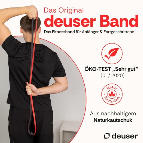 Deuserband Original Widerstandsband Gymnastikband aus Naturkautschuk, vegan, rutschfest, In Deutschland gefertigte Fitnessbänder für Krafttraining, Fitness, Yoga