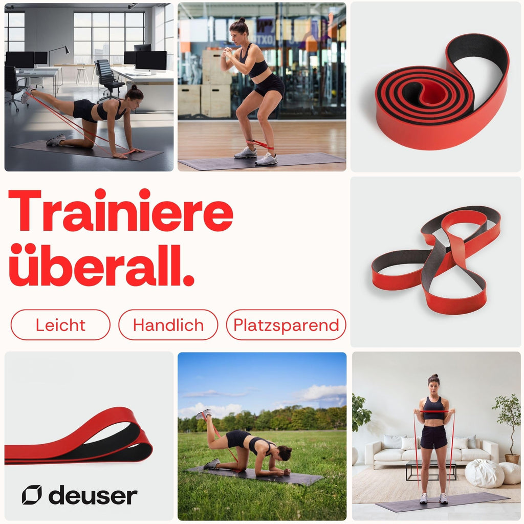 Deuserband Original Widerstandsband Gymnastikband aus Naturkautschuk, vegan, rutschfest, In Deutschland gefertigte Fitnessbänder für Krafttraining, Fitness, Yoga