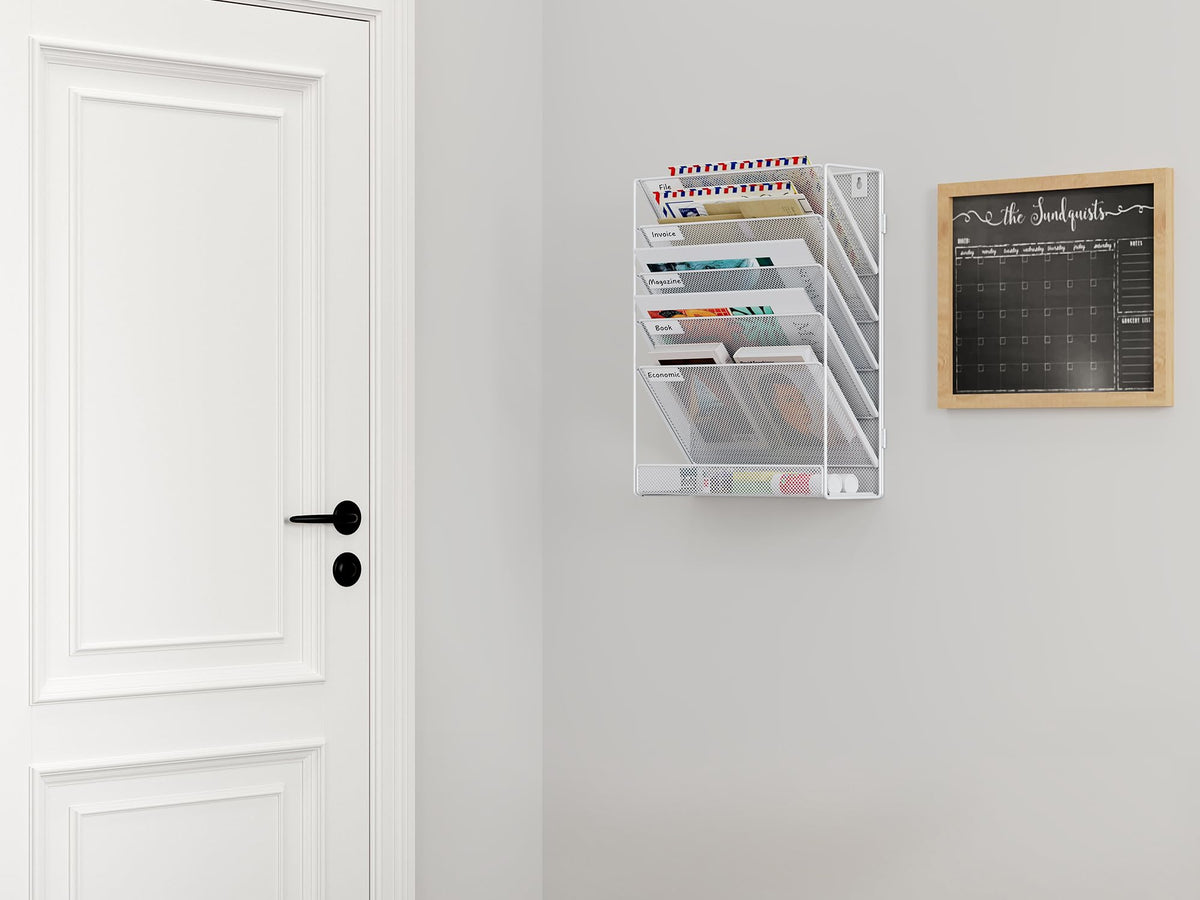 EasyPAG 6 Fächer Zusammensetzen Metall A4 Zeitschriftenhalter Wand Zeitschriften Wandhalter Aktenablage Dokumentenhalter Hängend Magazin Organizer Flyerständer Prospektspender,Weiß