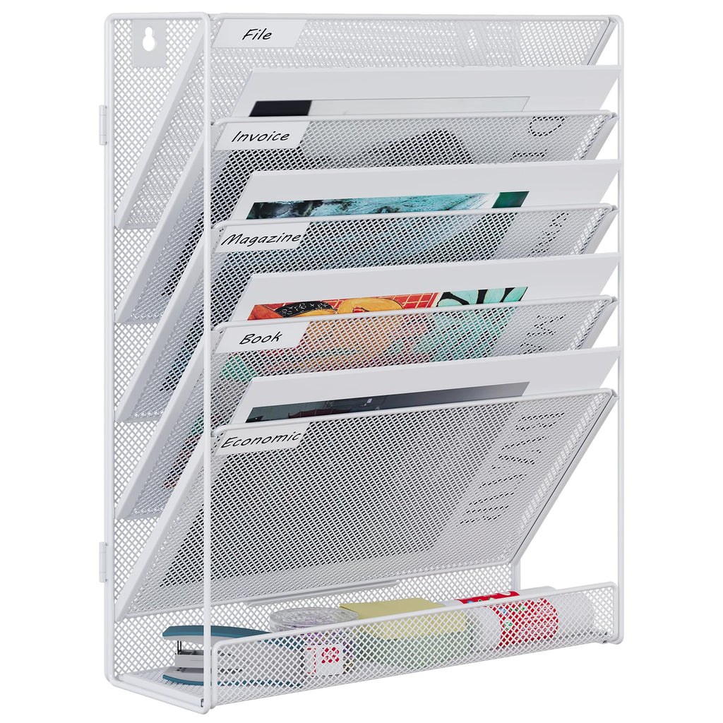 EasyPAG 6 Fächer Zusammensetzen Metall A4 Zeitschriftenhalter Wand Zeitschriften Wandhalter Aktenablage Dokumentenhalter Hängend Magazin Organizer Flyerständer Prospektspender,Weiß