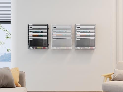 EasyPAG 6 Fächer Zusammensetzen Metall A4 Zeitschriftenhalter Wand Zeitschriften Wandhalter Aktenablage Dokumentenhalter Hängend Magazin Organizer Flyerständer Prospektspender,Weiß