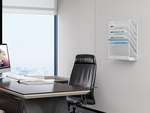 EasyPAG 6 Fächer Zusammensetzen Metall A4 Zeitschriftenhalter Wand Zeitschriften Wandhalter Aktenablage Dokumentenhalter Hängend Magazin Organizer Flyerständer Prospektspender,Weiß