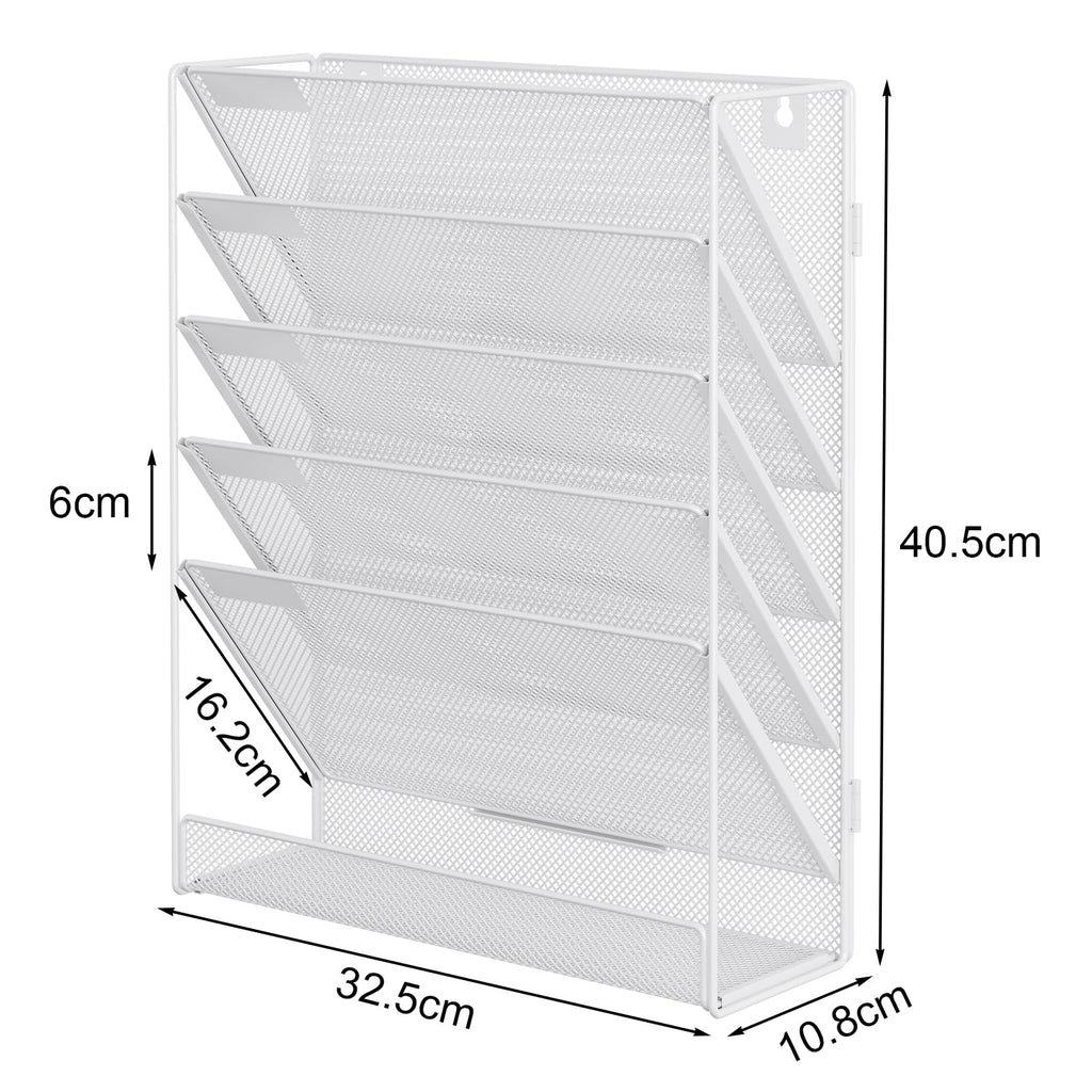 EasyPAG 6 Fächer Zusammensetzen Metall A4 Zeitschriftenhalter Wand Zeitschriften Wandhalter Aktenablage Dokumentenhalter Hängend Magazin Organizer Flyerständer Prospektspender,Weiß