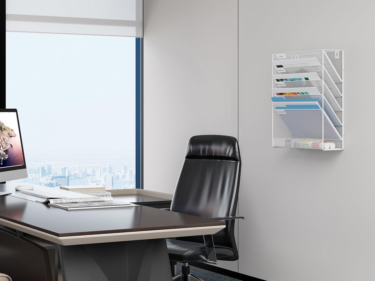 EasyPAG 6 Fächer Zusammensetzen Metall A4 Zeitschriftenhalter Wand Zeitschriften Wandhalter Aktenablage Dokumentenhalter Hängend Magazin Organizer Flyerständer Prospektspender,Weiß