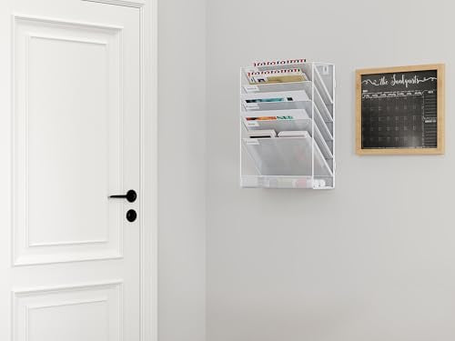 EasyPAG 6 Fächer Zusammensetzen Metall A4 Zeitschriftenhalter Wand Zeitschriften Wandhalter Aktenablage Dokumentenhalter Hängend Magazin Organizer Flyerständer Prospektspender,Weiß
