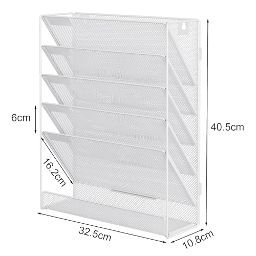 EasyPAG 6 Fächer Zusammensetzen Metall A4 Zeitschriftenhalter Wand Zeitschriften Wandhalter Aktenablage Dokumentenhalter Hängend Magazin Organizer Flyerständer Prospektspender,Weiß