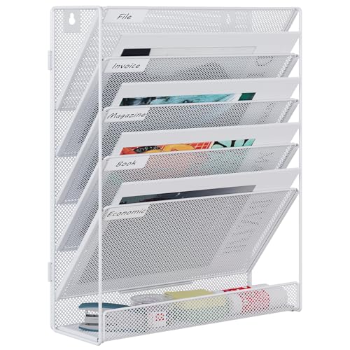 EasyPAG 6 Fächer Zusammensetzen Metall A4 Zeitschriftenhalter Wand Zeitschriften Wandhalter Aktenablage Dokumentenhalter Hängend Magazin Organizer Flyerständer Prospektspender,Weiß