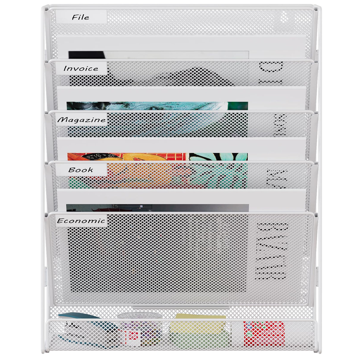 EasyPAG 6 Fächer Zusammensetzen Metall A4 Zeitschriftenhalter Wand Zeitschriften Wandhalter Aktenablage Dokumentenhalter Hängend Magazin Organizer Flyerständer Prospektspender,Weiß