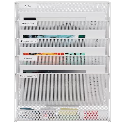 EasyPAG 6 Fächer Zusammensetzen Metall A4 Zeitschriftenhalter Wand Zeitschriften Wandhalter Aktenablage Dokumentenhalter Hängend Magazin Organizer Flyerständer Prospektspender,Weiß