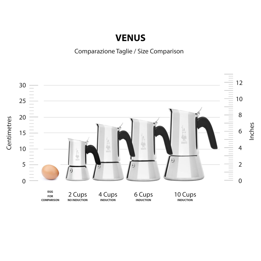 Bialetti - Neue italienische Espressomaschine Venus Induction aus Edelstahl, geeignet für alle Arten von Tellern, 4 Kaffeetassen (170 ml), Silber