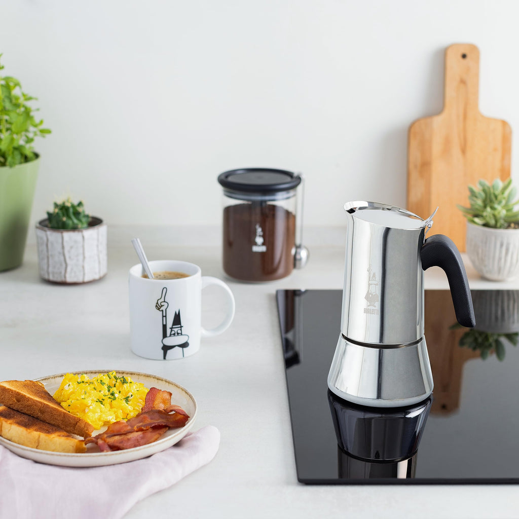 Bialetti - Neue italienische Espressomaschine Venus Induction aus Edelstahl, geeignet für alle Arten von Tellern, 4 Kaffeetassen (170 ml), Silber