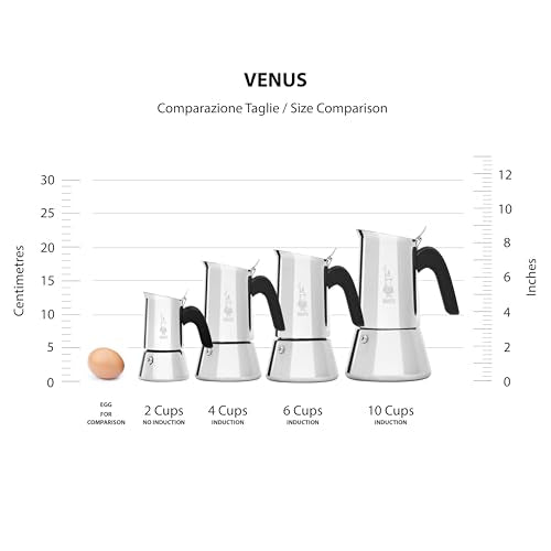 Bialetti - Neue italienische Espressomaschine Venus Induction aus Edelstahl, geeignet für alle Arten von Tellern, 4 Kaffeetassen (170 ml), Silber