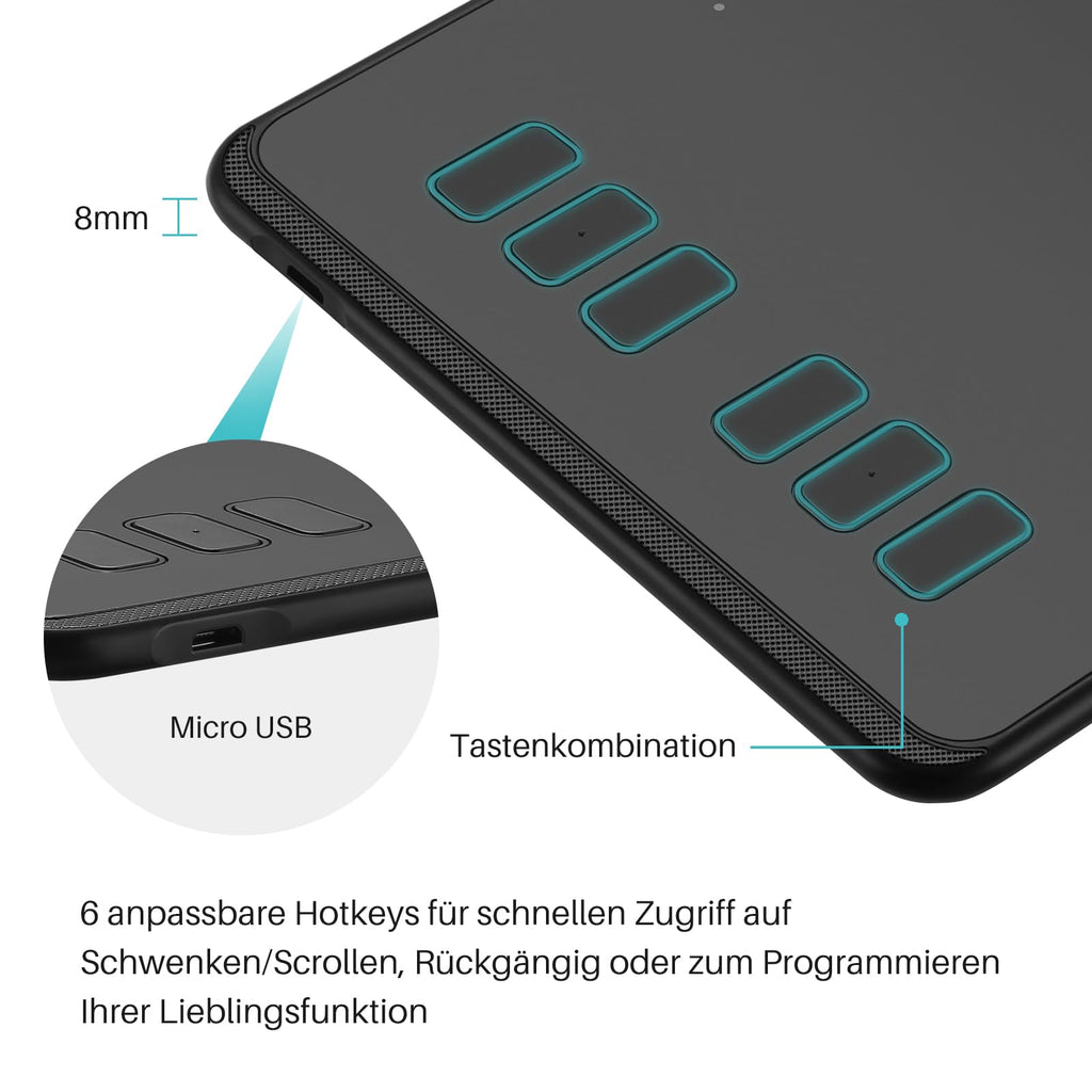 HUION Inspiroy H640P Grafiktablett, 6 Tasten