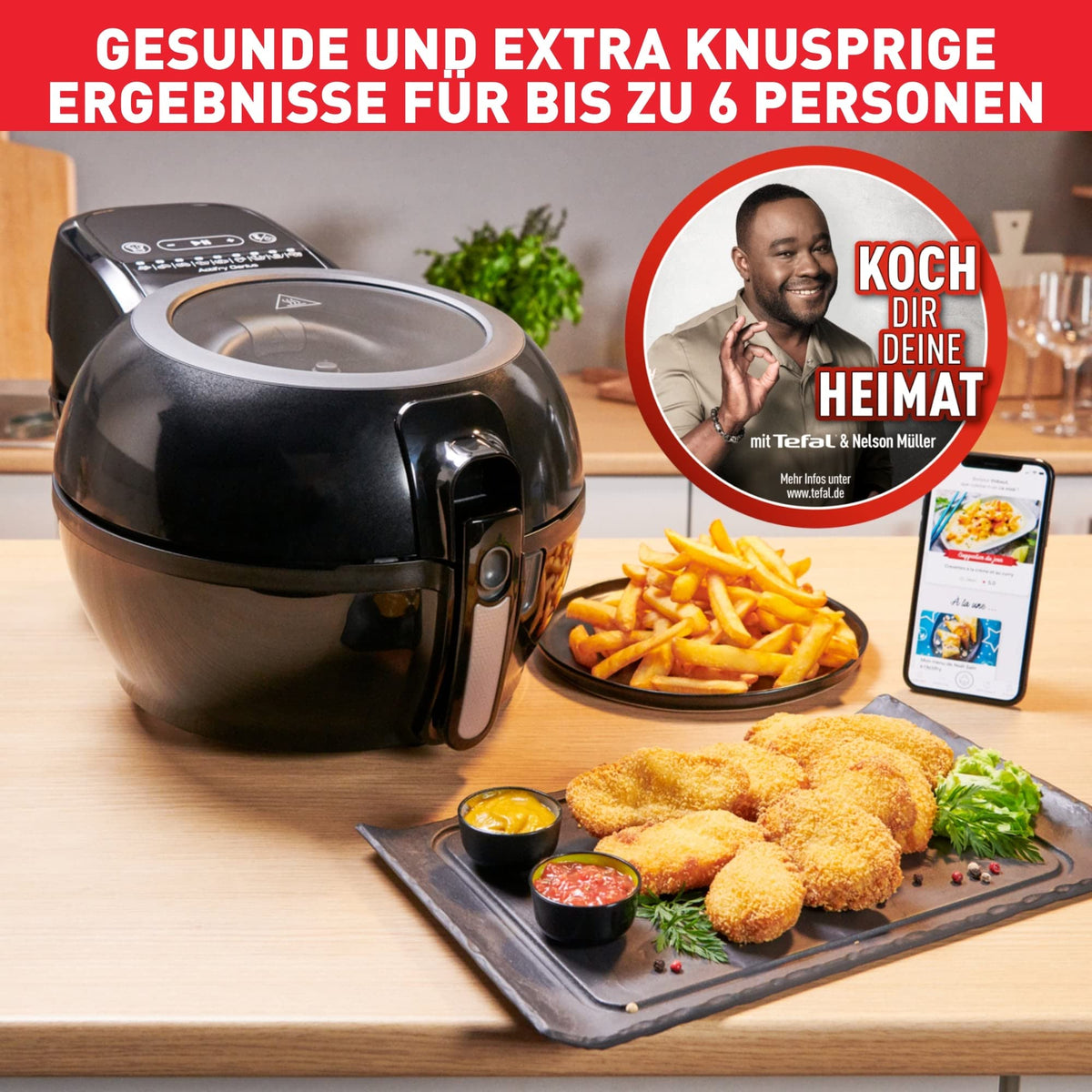 Tefal ActiFry Genius+ Heißluftfritteuse mit Rührarm, Airfryer, kein Schütteln, 1500 W, 1,2 kg für 6 Personen, 9 Auto-Kochmenüs, ‎energiesparend, gesunde Fritteuse ohne Öl, schwarz, FZ7738