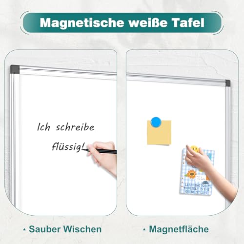 Magnetisch Whiteboard, 40x60cm Magnettafel mit Aluminiumrahmen, Magnetwand White Board mit Stiftablage und Haken