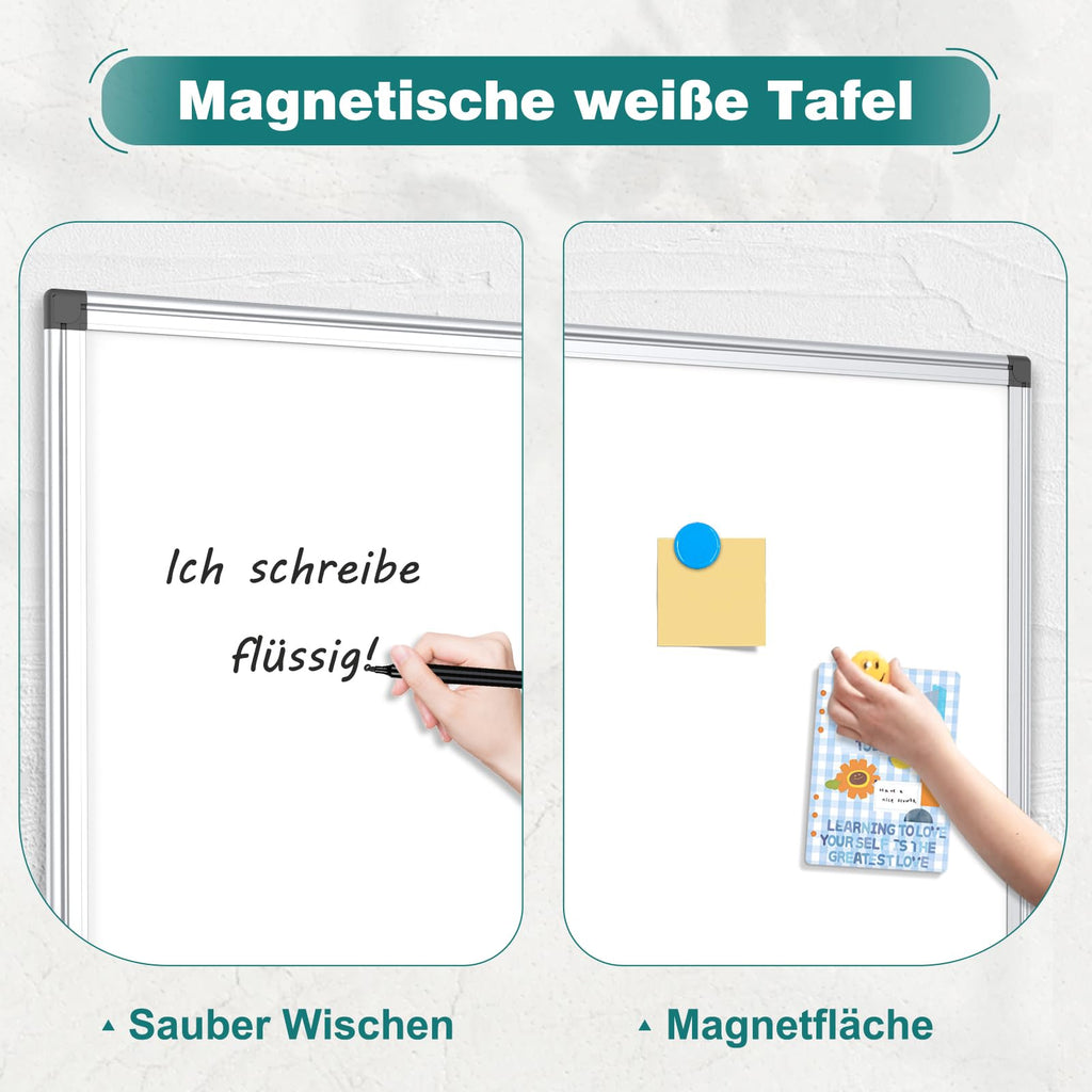 Magnetisch Whiteboard, 40x60cm Magnettafel mit Aluminiumrahmen, Magnetwand White Board mit Stiftablage und Haken