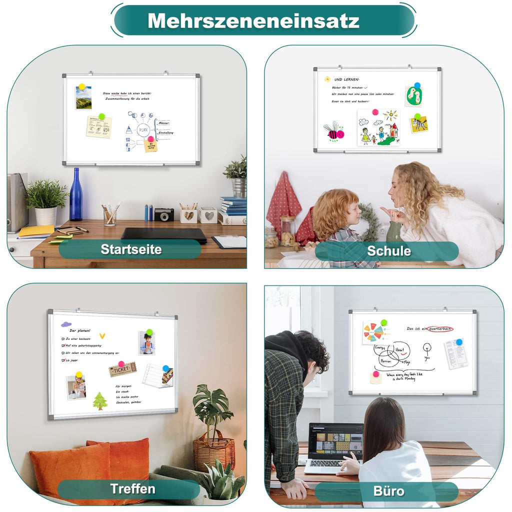 Magnetisch Whiteboard, 40x60cm Magnettafel mit Aluminiumrahmen, Magnetwand White Board mit Stiftablage und Haken