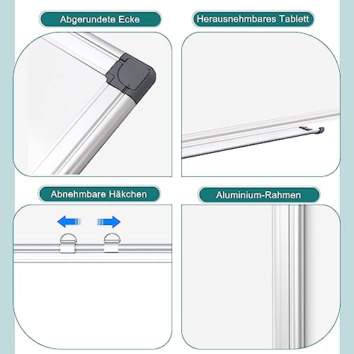 Magnetisch Whiteboard, 40x60cm Magnettafel mit Aluminiumrahmen, Magnetwand White Board mit Stiftablage und Haken
