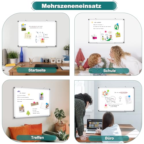 Magnetisch Whiteboard, 40x60cm Magnettafel mit Aluminiumrahmen, Magnetwand White Board mit Stiftablage und Haken