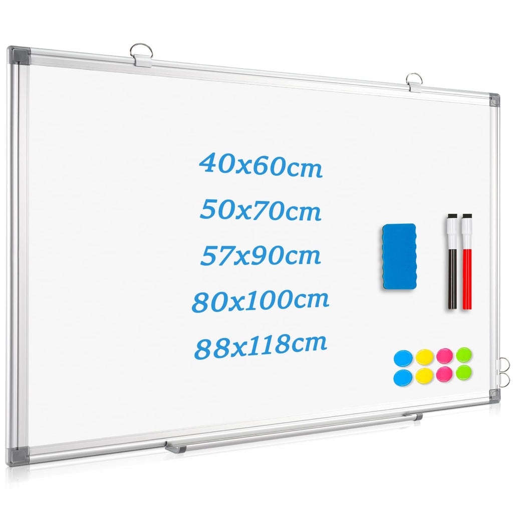 Magnetisch Whiteboard, 40x60cm Magnettafel mit Aluminiumrahmen, Magnetwand White Board mit Stiftablage und Haken