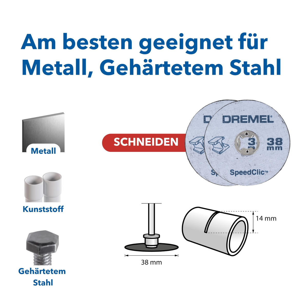 Dremel SC406 EZ SpeedClic Metall-Trennscheiben, Zubehörsatz mit 2 Trennscheiben 38mm zum Multifunktionswerkzeuge (Trennen von Metallrohren, Gehärtetem Stahl)