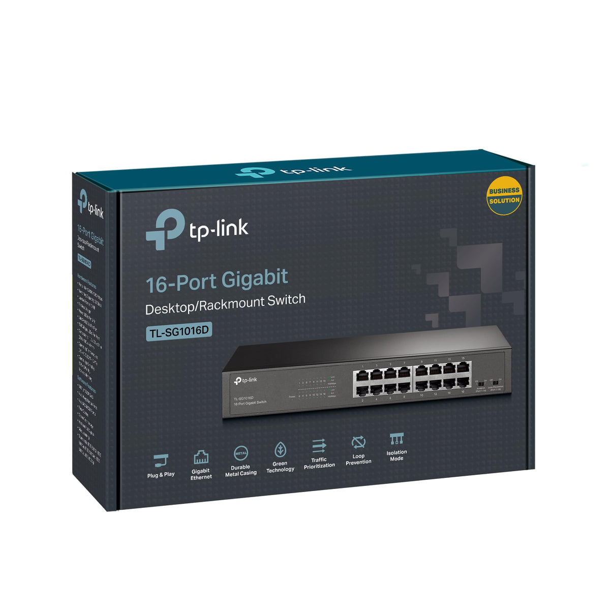 TP-Link TL-SG1016D 16-Port Gigabit-/Netzwerk Switch (Rackmount, 32Gbit/S Switching-Kapazität, Geschirmte RJ-45 Ports, Metallgehäuse, Igmp-Snooping, Unmanaged, Plug-und-Play) Schwarz